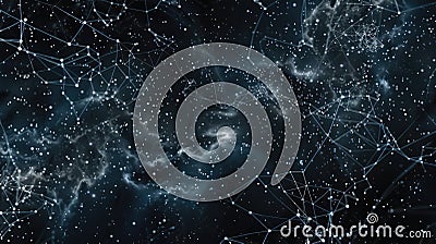 Dive into the interconnected cosmos using blue lines, nodes, and space elements. AIG53M Stock Photo