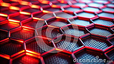 Vibrant Red Neon Hexagon Texture A TiltShift Macro Exploration of Abstract Geometric Patterns Stock Photo
