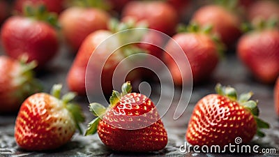 Nature's Tapestry: Exploring the Unique Surface Patterns of a Luscious Cluster of Strawberries - AI Generative Stock Photo