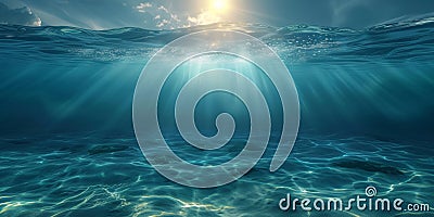 serene underwater scene with sunlit ocean waves, waterline, Generative AI Cartoon Illustration