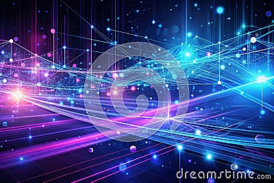 Dive into a Vibrant Digital Realm Futuristic Cyberspace Wallpaper Featuring Glowing Networks Data Streams and Binary Stock Photo