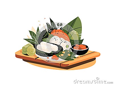 A Vibrant Sushi Platter Illustration Vector Illustration
