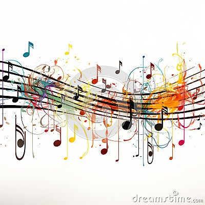 Harmony Unleashed: Vibrant Musical Notes Dance on a Blank Canvas Stock Photo