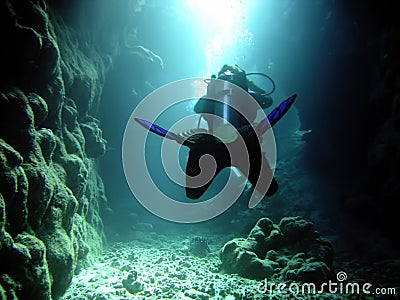 Diver in the cave Stock Photo