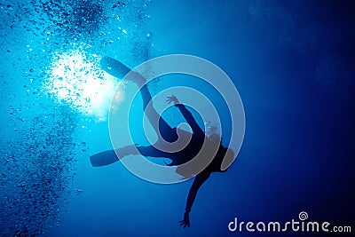 Diver in depth Stock Photo