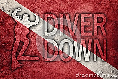 Diver Down Flag, Diver Silhouette, Vintage Style Scuba flag Stock Photo