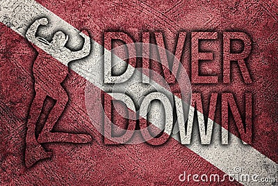 Diver Down Flag, Diver Silhouette, Vintage Style Scuba flag Stock Photo