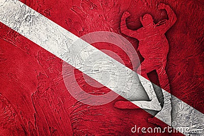 Diver Down Flag, Diver Silhouette, Vintage Style Scuba flag Stock Photo