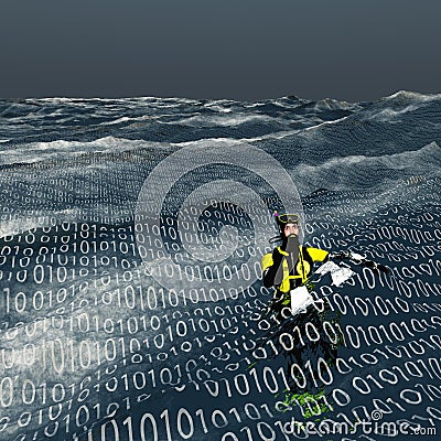 Diver floats at surface of binary sea Stock Photo