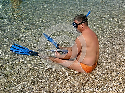 Diver with harpoon Stock Photo