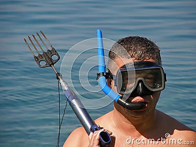 Diver with harpoon Stock Photo