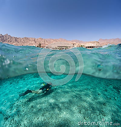 Diver underwater Stock Photo
