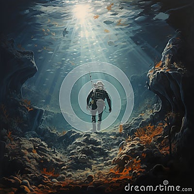 Divers are on cliffs and sea troughs adventuring on the seabed Stock Photo