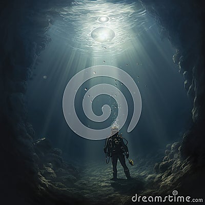 Divers are on cliffs and sea troughs adventuring on the seabed Stock Photo