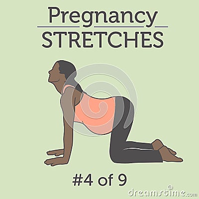 A Diverse African American Young Lady doing her Pregnancy Exercise and Yoga Workouts Vector Illustration