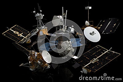 diverse array of satellite and space probe technologies, each specialized for a specific task Stock Photo