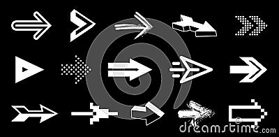 Diverse arrow cursors vector set, different shapes styles and concepts arrows single color monochrome graphic design elements for Vector Illustration