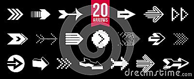 Diverse arrow cursors vector set, different shapes styles and concepts arrows single color monochrome graphic design elements for Vector Illustration