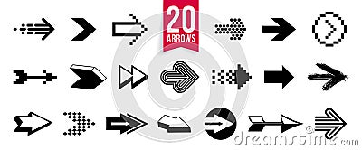 Diverse arrow cursors vector set, different shapes styles and concepts arrows single color monochrome graphic design elements for Vector Illustration