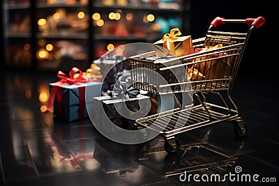 A diverse assortment of Black Friday goodies in shoppers trusty carts Stock Photo