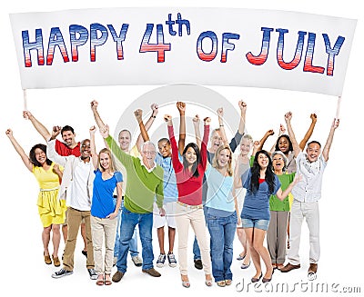 Diverse Cheerful People Celebrating Independence Day Stock Photo
