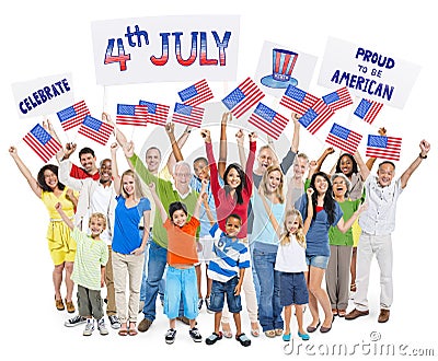 Diverse Cheerful People Celebrating Independence Day Stock Photo