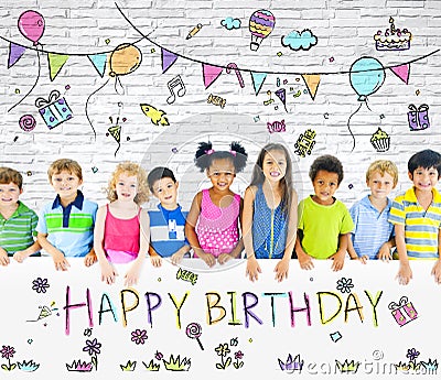 Diverse Children on Birthday Party Stock Photo