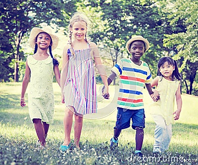 Diverse Children Friendship Playing Outdoors Concept Stock Photo