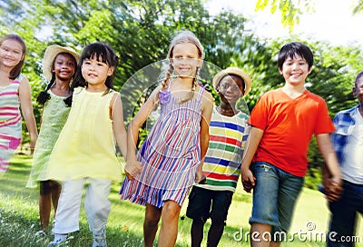 Diverse Children Friendship Playing Outdoors Concept Stock Photo