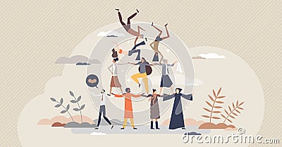 Diverse community as united various social ethnic groups tiny person concept Vector Illustration