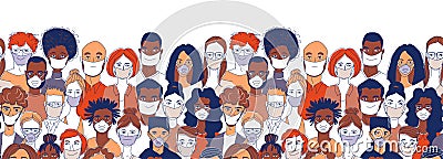 Diverse crowd group people wearing medical masks protection coronavirus epidemic Vector Illustration