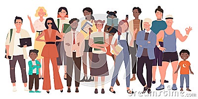 Diverse crowd, multiracial multicultural people group, old young men and women, children Vector Illustration