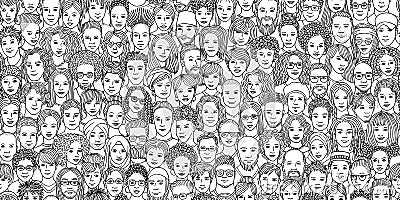 Diverse crowd of people in black and white Vector Illustration