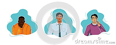 Diverse doubtful men in process of thinking Vector Illustration