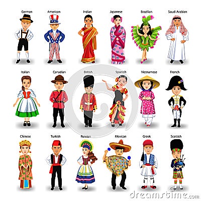 Diverse ethnic group of kids of different nationalities and countries Vector Illustration