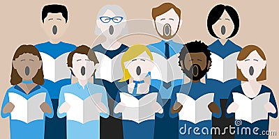 Diverse group of adult choir singers Vector Illustration