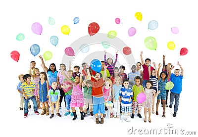 Diverse Group of Children Celebrating Stock Photo