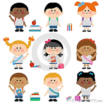 Diverse group of children students. Vector Illustration Vector Illustration