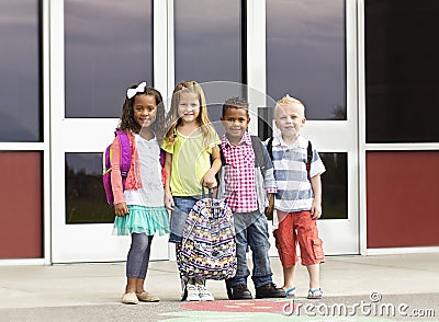 Diverse group of kids going to school Stock Photo