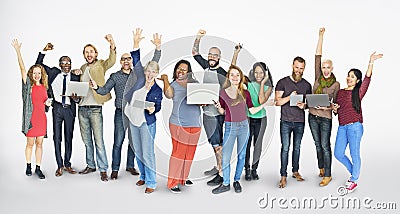 Diverse Group of People Community Togetherness Technology Concept Stock Photo