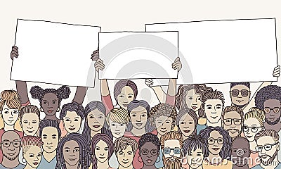 Diverse group of people holding empty signs Vector Illustration