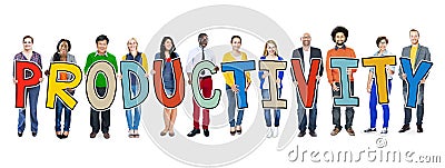 Diverse Group of People Holding Text Productivity Stock Photo