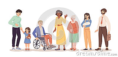 Diverse group of people standing together on white background Vector Illustration