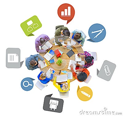 Diverse Group of People Working Around Table Stock Photo