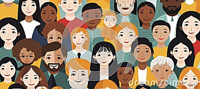 Diverse Group Seamless Pattern, Minimal Faceless Characters, Inclusive People Tile Design Cartoon Illustration