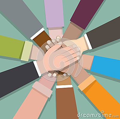 Diverse hand cooperate together Vector Illustration