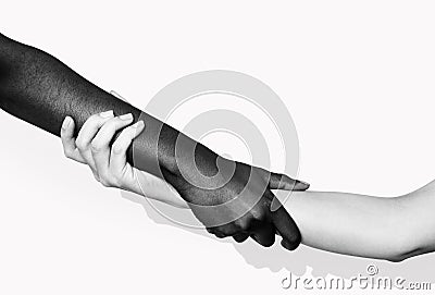 Diverse hands holding each other for BLM movement social media post Stock Photo