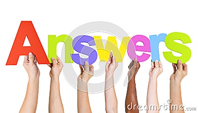 Diverse Hands Holding the Word Answers Stock Photo