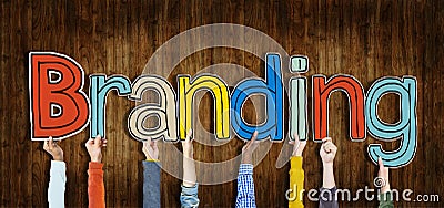 Diverse Hands Holding Word Branding Concept Stock Photo