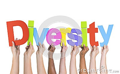 Diverse Hands Holding The Word Diversity Stock Photo